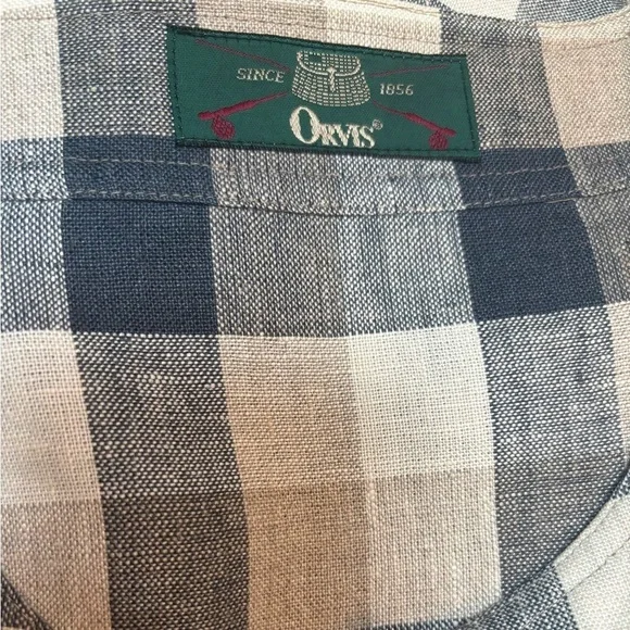 ORVIS 100% IMPORTED LINEN CASUAL CLASSIC BLUE&TAN PLAID BLAZER JACKET SZ 14 - Picture 11 of 14